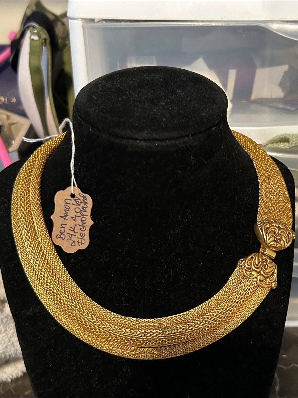 VTG Ben-Amun Gold Multi-Strand Mesh Collar with Floral End Caps🔥🔥